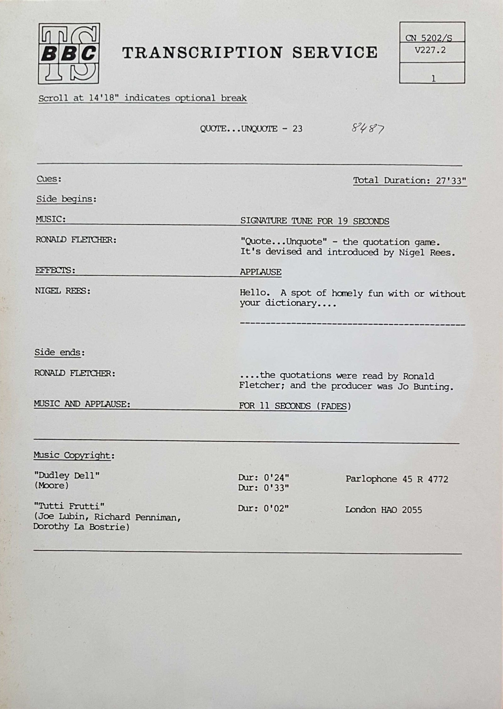 CN 5202 S 12 Quote ... unquote - 23 & 24 Nigel Rees Inserts from CN 5202 S 12